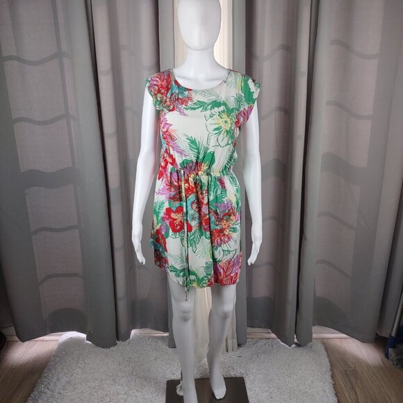 BeBop Red Green Floral Sleeveless Fit Flare Zip Back Knit Midi Dress Size XL - Picture 2 of 12